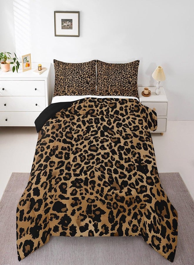 Feelyou Kids Black Brown Leopard Comforter Set Queen Size Animal Print Duvet Quilt for Boys Girls Teens Cheetah Bedding Set Breathable Soft Women Men Safari Bedroom Decor with 2 Pillow Case - Image 1
