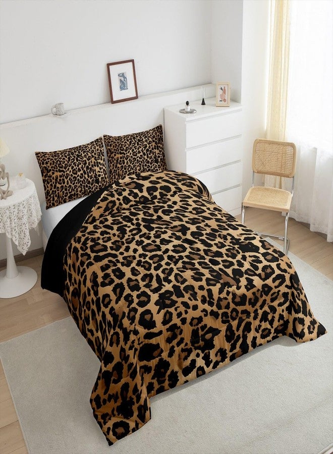 Feelyou Kids Black Brown Leopard Comforter Set Queen Size Animal Print Duvet Quilt for Boys Girls Teens Cheetah Bedding Set Breathable Soft Women Men Safari Bedroom Decor with 2 Pillow Case - Image 5