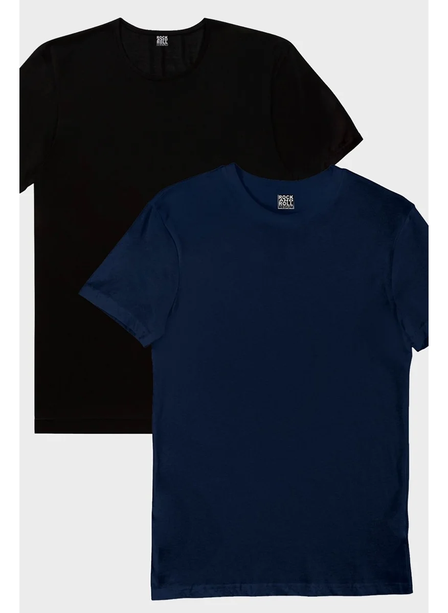 Rock&Roll Plain, Unprinted Black, Navy Blue T-Shirt Men's 2-Piece Eco Pack