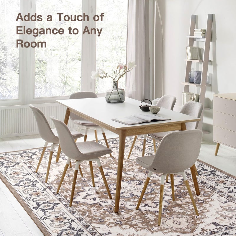 Lofus 5x7 Area Rugs for Living Room, Washable Area Rug, Rugs for Bedroom, Kitchen, Vintage Boho Carpet, Soft Non-Slip, Low Pile Large Area Rug for Office Dining Room, Floral Brown - Image 4