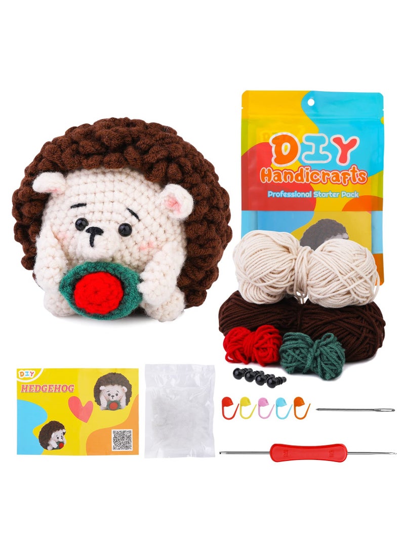 Excefore Crochet Kit for Beginners, Crochet Animal Kit, Crochet Starter Kit Knitting Kit with Crochet Hooks, Yarn, Step-by-Step Instructions Video, Crochet Set for Beginners, Hedgehog - Image 1