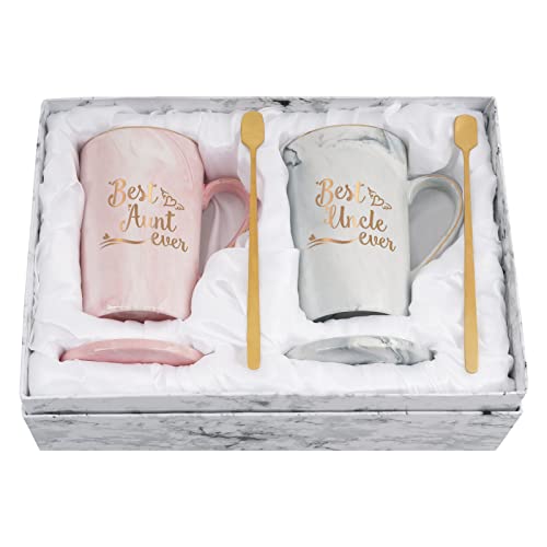 Cabtnca Aunt and Uncle Gifts, Best Aunt Uncle Ever Mug, Mothers Day Father Day Birthday Christmas Gift for Aunties & Uncles from Niece Nephew, 14Oz Pink&White - Image 1