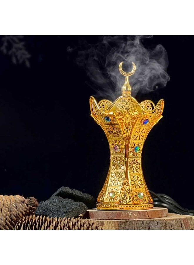 دابليو إف مبخرة العود الكهربائية مبخرة تصميم عربي ذهبي للديكور المنزلي والعطر - Image 3