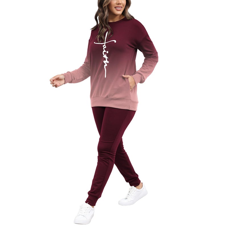 HBQ Two Piece Outfits For Women Casual Long Sleeve Sweatsuits Jogger Tracksuits Lounge Sets With Pockets-Gradient-S - Image 5