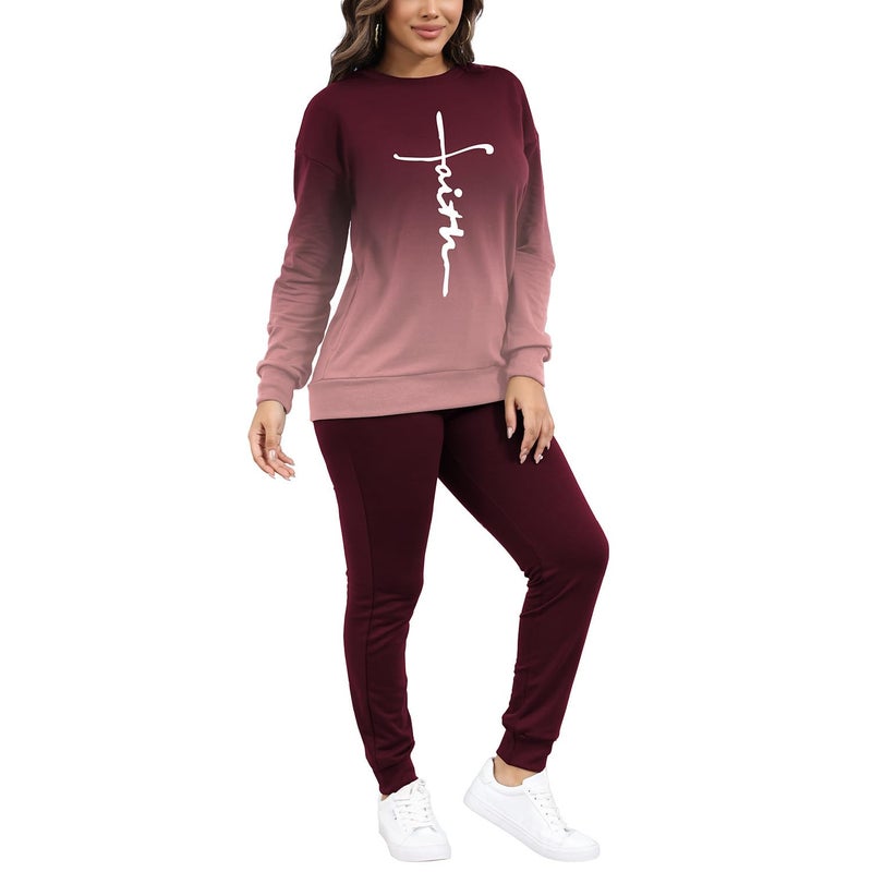 HBQ Two Piece Outfits For Women Casual Long Sleeve Sweatsuits Jogger Tracksuits Lounge Sets With Pockets-Gradient-S - Image 3