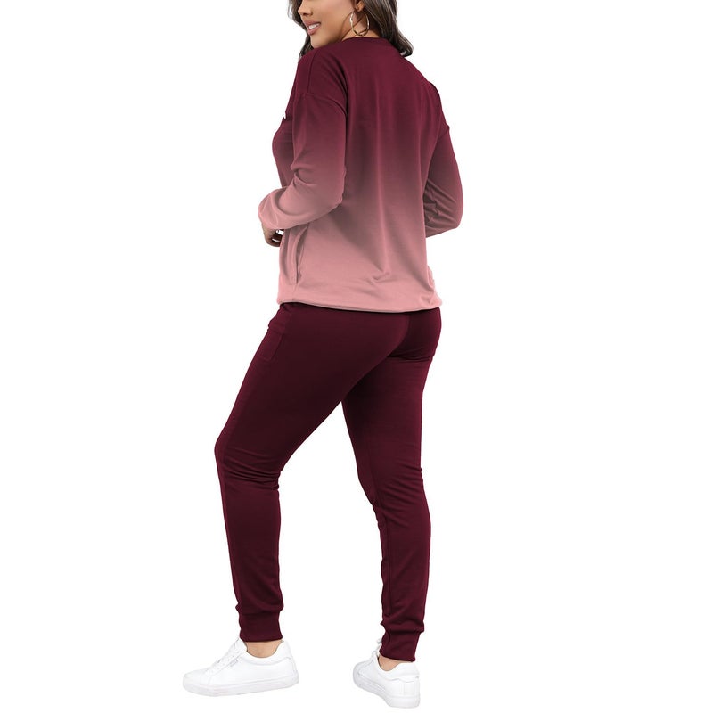 HBQ Two Piece Outfits For Women Casual Long Sleeve Sweatsuits Jogger Tracksuits Lounge Sets With Pockets-Gradient-S - Image 4