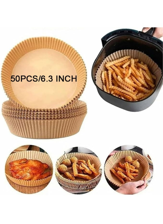 Generic Air Fryer Disposable Paper Liner Cooking Paper for Air Fryer Non-Stick Air Fryer Liners Baking Paper for Air Fryer Oil-proof Food Grade Parchment for Baking Roasting Microwave 50 Pcs 6.3 inch  - Image 1