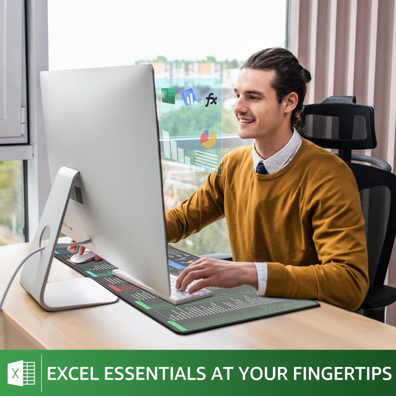 KTRIO Excel Shortcuts Mousepad Desk Mat, Superior Micro-Weave Cloth for Precise Mouse Control, Non-Slip Rubber Base, Stitched Edges, Water-Resistant, for Gamer, Office & Home, Excel Shortcuts - Image 2