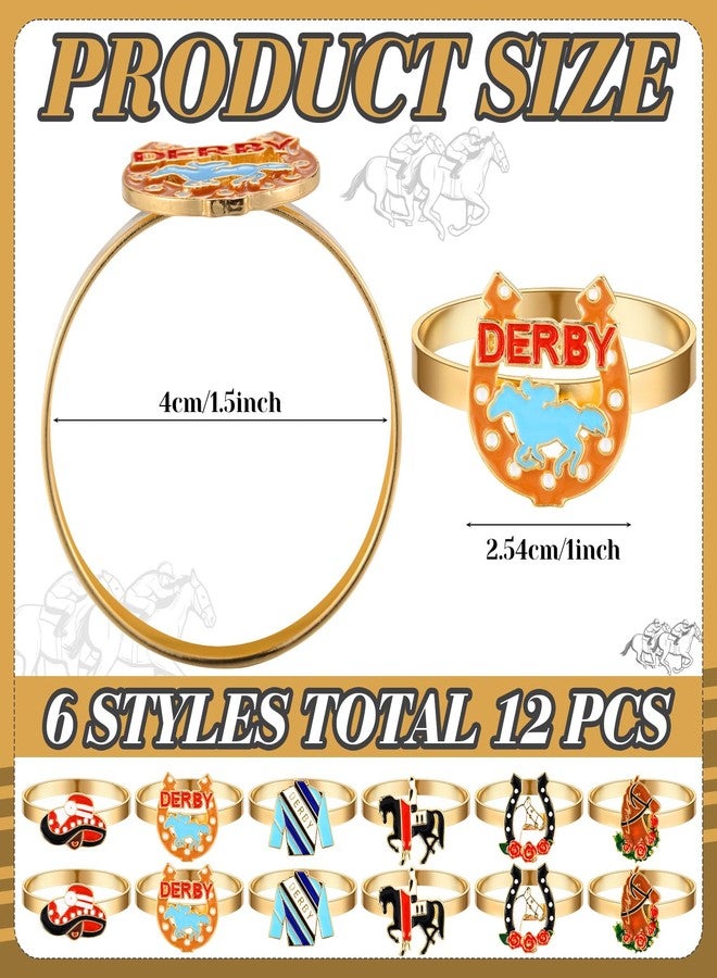 Landical 12 Pcs Derby Napkin Rings Set Metal Derby Horseshoe Ring Enamel Race Horse Riding Suit Napkin Holder Buckles Rose Horse Race Day Table Decoration Party Table Place Settings Supplies - Image 2