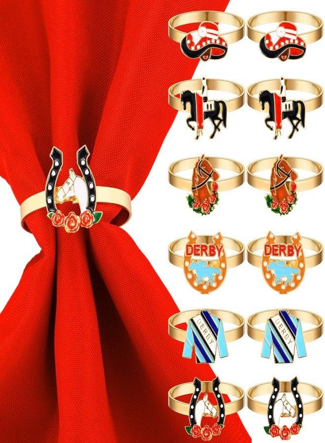 Landical 12 Pcs Derby Napkin Rings Set Metal Derby Horseshoe Ring Enamel Race Horse Riding Suit Napkin Holder Buckles Rose Horse Race Day Table Decoration Party Table Place Settings Supplies - Image 1