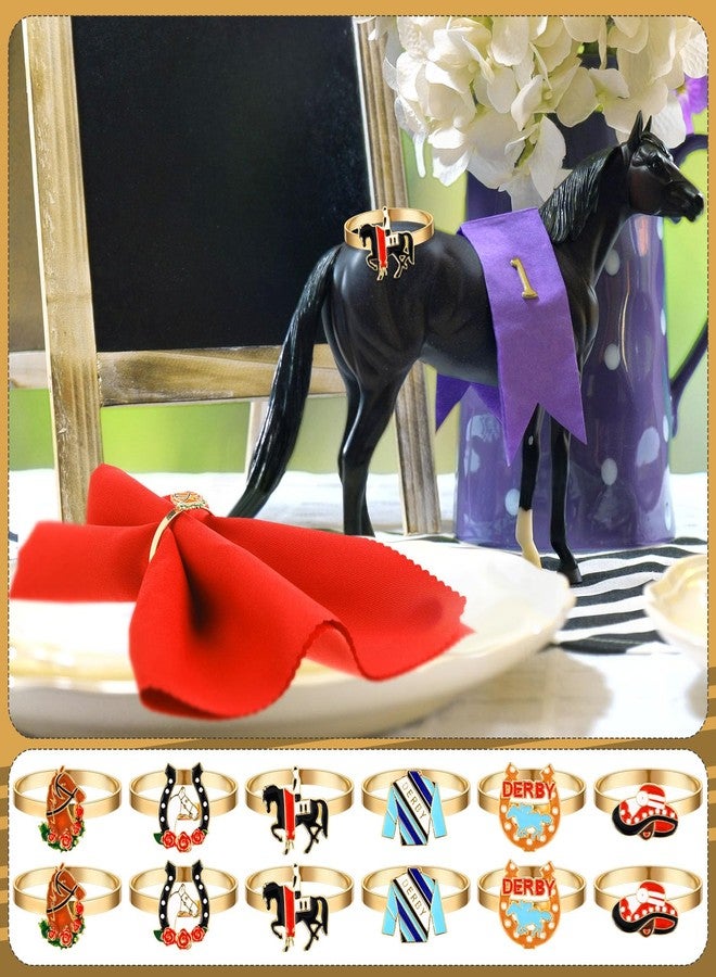 Landical 12 Pcs Derby Napkin Rings Set Metal Derby Horseshoe Ring Enamel Race Horse Riding Suit Napkin Holder Buckles Rose Horse Race Day Table Decoration Party Table Place Settings Supplies - Image 5