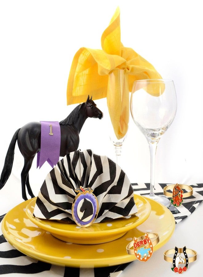 Landical 12 Pcs Derby Napkin Rings Set Metal Derby Horseshoe Ring Enamel Race Horse Riding Suit Napkin Holder Buckles Rose Horse Race Day Table Decoration Party Table Place Settings Supplies - Image 4