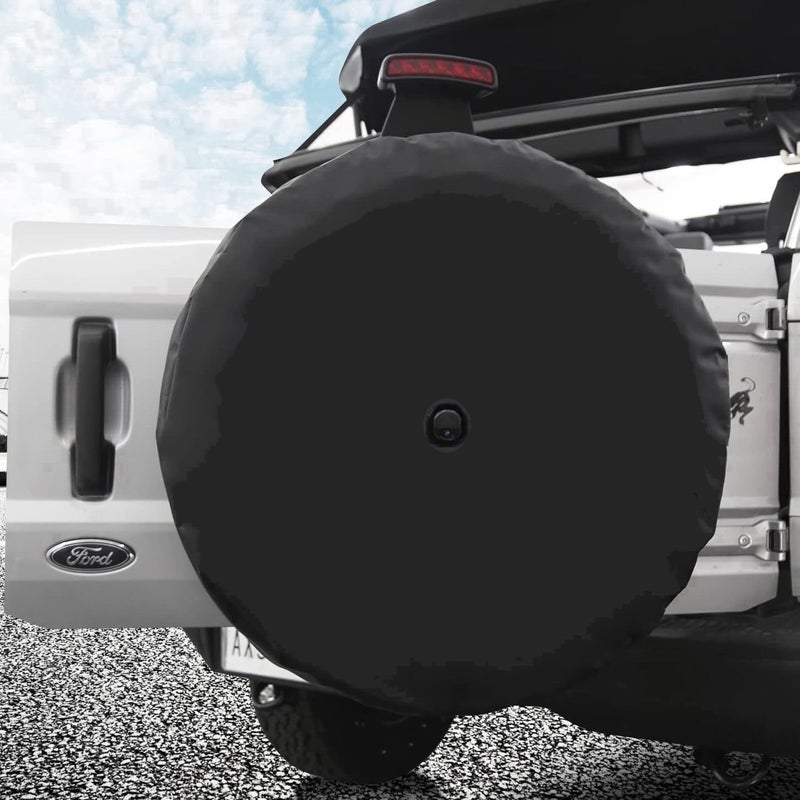 Aolowewin غطاء لإطار السيارة الاحتياطي بفتحة للكاميرا، متوفر بمقاسات L-XL-XXL، يناسب سيارات Ford Bronco وJeep Wrangler JL المزودة بكاميرا احتياطية، بالإضافة إلى طرازات Sport وSahara Rubicon (2018-2026) (المقاس XXL: 315/70 R17). - Image 3