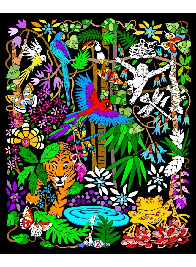 Stuff2Color Rainforest Velvet Coloring Poster With Frogs Monkeys Birds And Tiger For Kids Toddlers Girls Boys And Adults (Arrives Uncolored) Excellent Arts And Craft Activity For All Ages - Image 1
