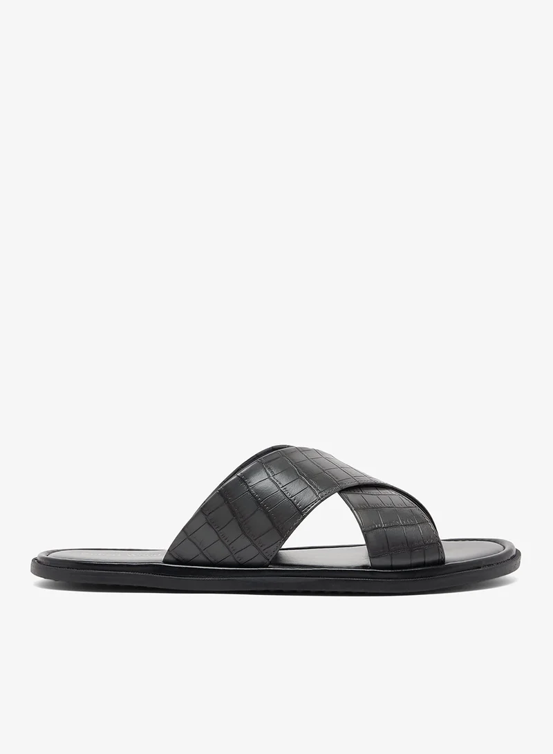 Croc Emboss Cross Strap Sandals