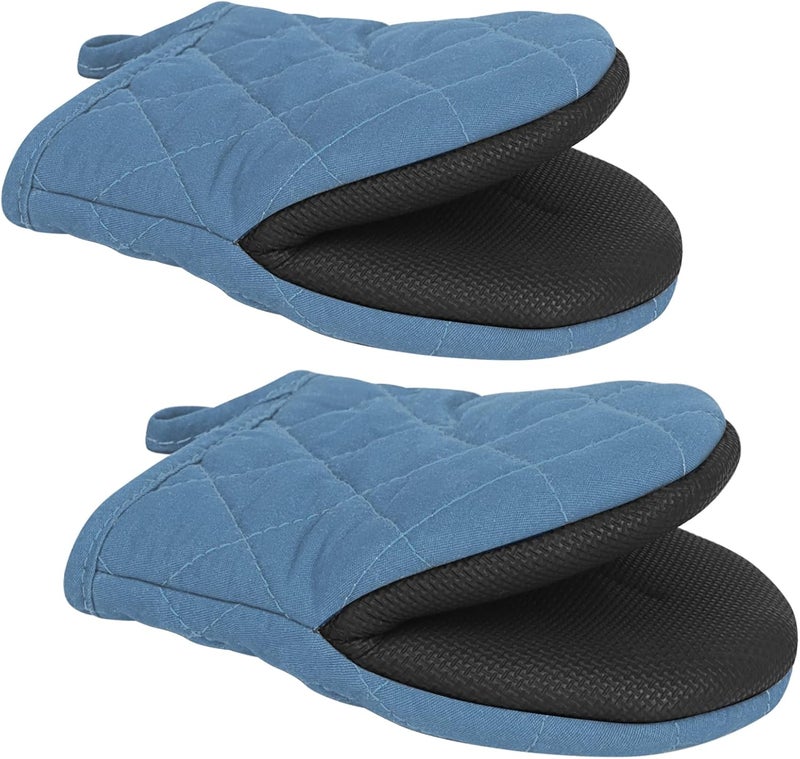Qulable 1 Pair Short Oven Mitts - Silicone Kitchen Oven Gloves High Heat Resistant 500℉, Mini Oven Mits with Non-Slip Grip Surfaces and Hanging Loop for BBQ, Baking, Cooking and Grilling (Bule) - Image 1