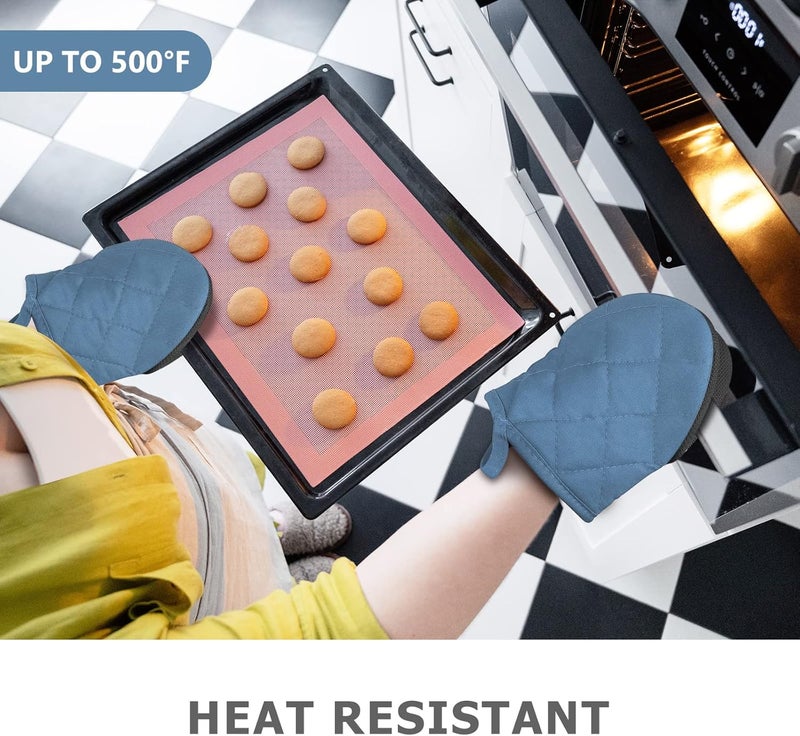 Qulable 1 Pair Short Oven Mitts - Silicone Kitchen Oven Gloves High Heat Resistant 500℉, Mini Oven Mits with Non-Slip Grip Surfaces and Hanging Loop for BBQ, Baking, Cooking and Grilling (Bule) - Image 2