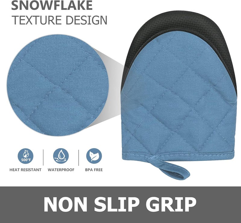 Qulable 1 Pair Short Oven Mitts - Silicone Kitchen Oven Gloves High Heat Resistant 500℉, Mini Oven Mits with Non-Slip Grip Surfaces and Hanging Loop for BBQ, Baking, Cooking and Grilling (Bule) - Image 5