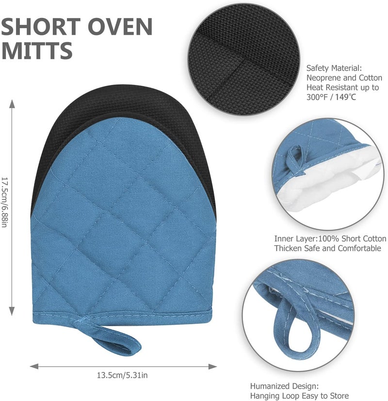 Qulable 1 Pair Short Oven Mitts - Silicone Kitchen Oven Gloves High Heat Resistant 500℉, Mini Oven Mits with Non-Slip Grip Surfaces and Hanging Loop for BBQ, Baking, Cooking and Grilling (Bule) - Image 3