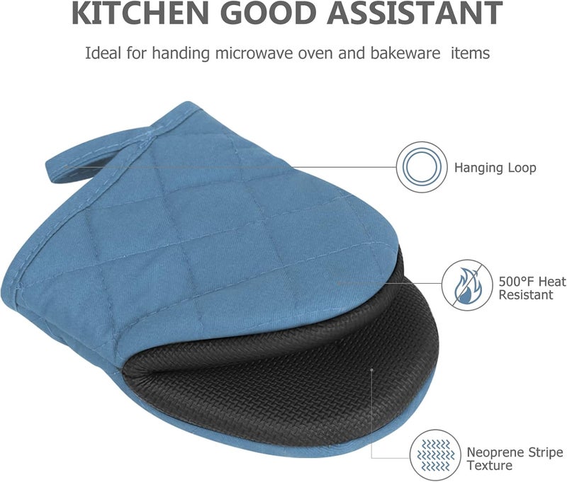Qulable 1 Pair Short Oven Mitts - Silicone Kitchen Oven Gloves High Heat Resistant 500℉, Mini Oven Mits with Non-Slip Grip Surfaces and Hanging Loop for BBQ, Baking, Cooking and Grilling (Bule) - Image 4