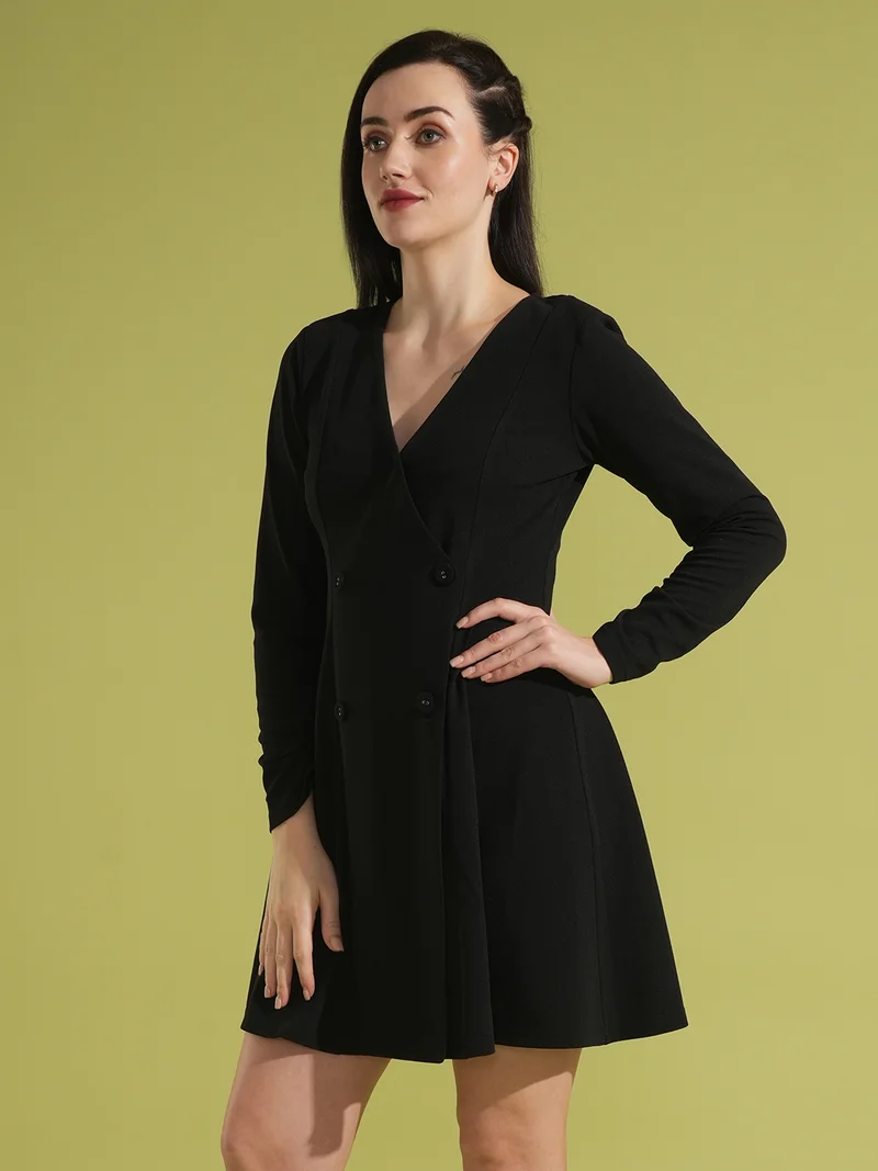 جلو باص فستان جلابيه نسائي بأكمام مكشكشة وأزرار أمامية من جلوبس