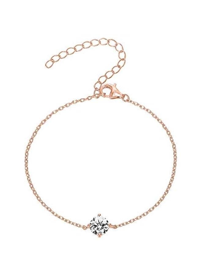 PAVOI 14K Gold Plated Cubic Zirconia Solitaire Diamond Bracelet | Bridesmaid Bracelets | Curb Cable Bracelets for Women - Image 1