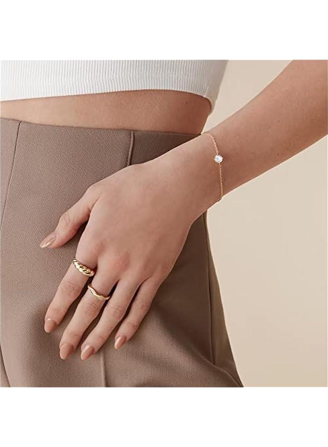 PAVOI 14K Gold Plated Cubic Zirconia Solitaire Diamond Bracelet | Bridesmaid Bracelets | Curb Cable Bracelets for Women - Image 2