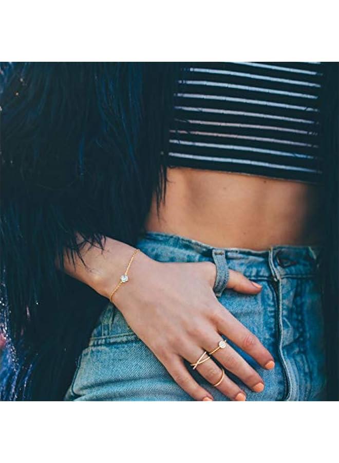 PAVOI 14K Gold Plated Cubic Zirconia Solitaire Diamond Bracelet | Bridesmaid Bracelets | Curb Cable Bracelets for Women - Image 4