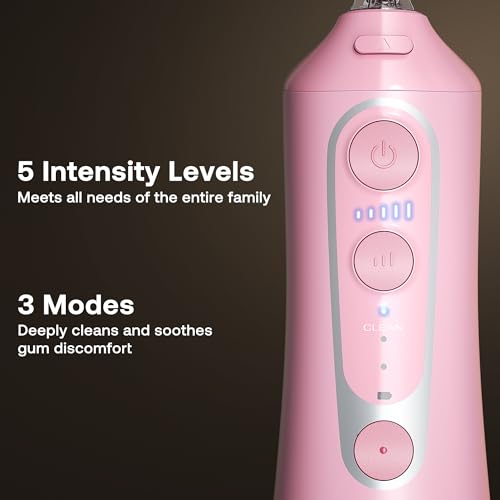 Bitvae C6 Water Dental Flosser Teeth Picks, Portable Cordless Oral Irrigator, IPX7 Waterproof Braces Flossers Cleaner, 5 intensities 6 Jet Tips, Rechargeable Water Dental Picks for Cleaning, Pink - Image 4