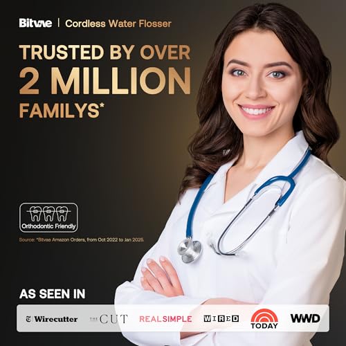 Bitvae C6 Water Dental Flosser Teeth Picks, Portable Cordless Oral Irrigator, IPX7 Waterproof Braces Flossers Cleaner, 5 intensities 6 Jet Tips, Rechargeable Water Dental Picks for Cleaning, Pink - Image 2