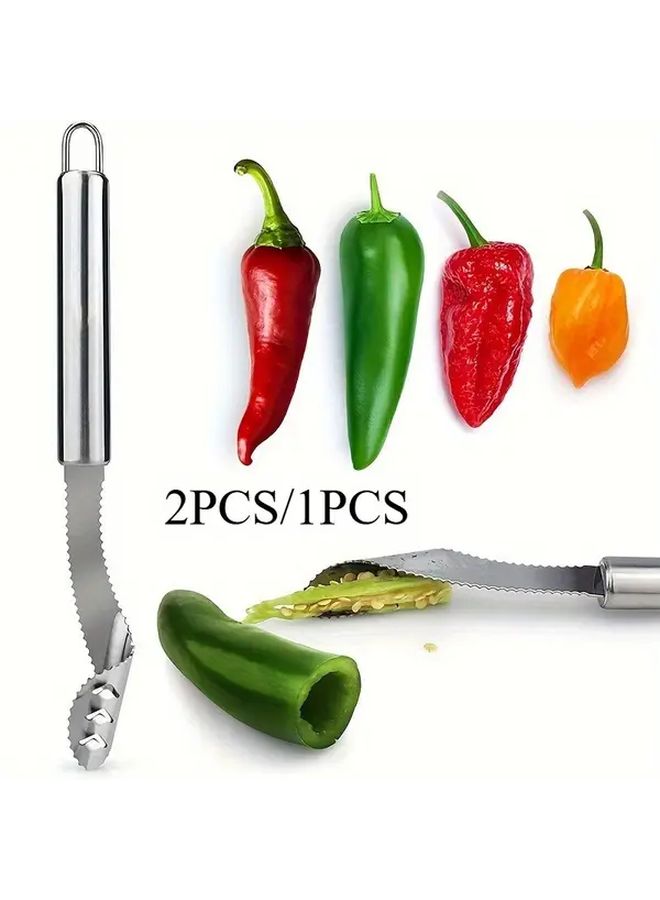 أداة متعددة الأغراض للمطبخ مصنوعة من الفولاذ المقاوم للصدأ لإزالة بذور الفلفل الحار، أداة خضروات فضية اللون - Image 1