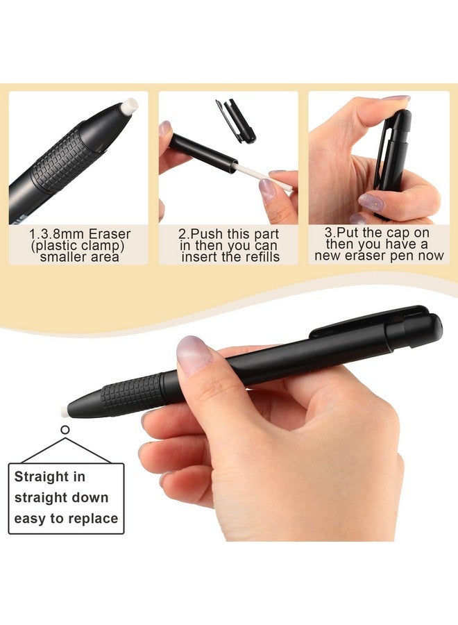Eersida 2 Packs Eraser And Refill Round 3.8 Mm Pen Style Eraser With Refill Mechanical Retractable Eraser Art Eraser For Artists Drawing Painting Students Teacher Adult Children Office School Home - Image 4