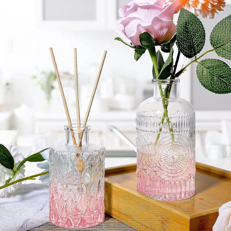QLOFEI Pink Glass Bud Vases Set of 20 - Mini Vintage Vases for Wedding Decorations Home Table Flower Decor, Small Carved Design Glass for Centerpieces - Image 5