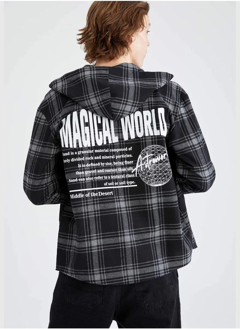 DeFacto Long Sleeve Back Print Hooded Shirt