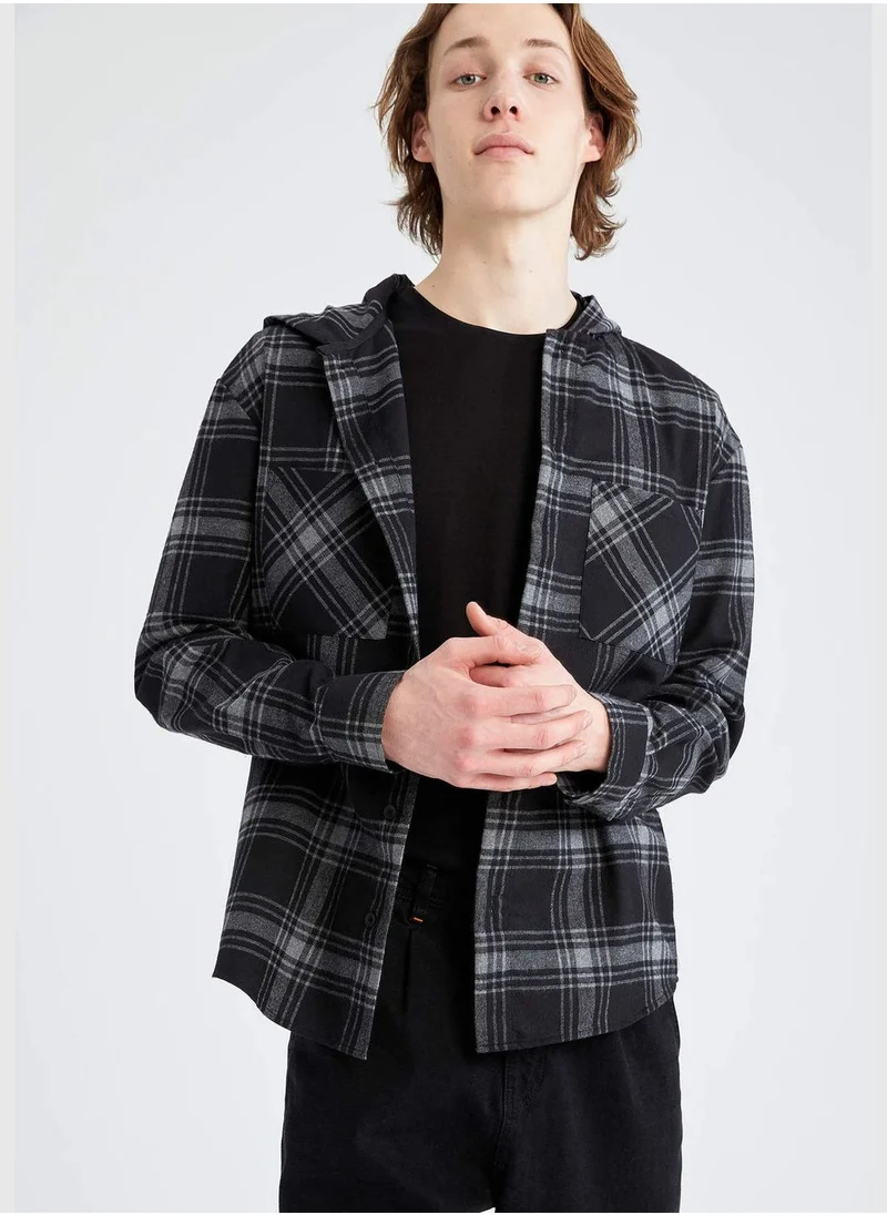 DeFacto Long Sleeve Back Print Hooded Shirt