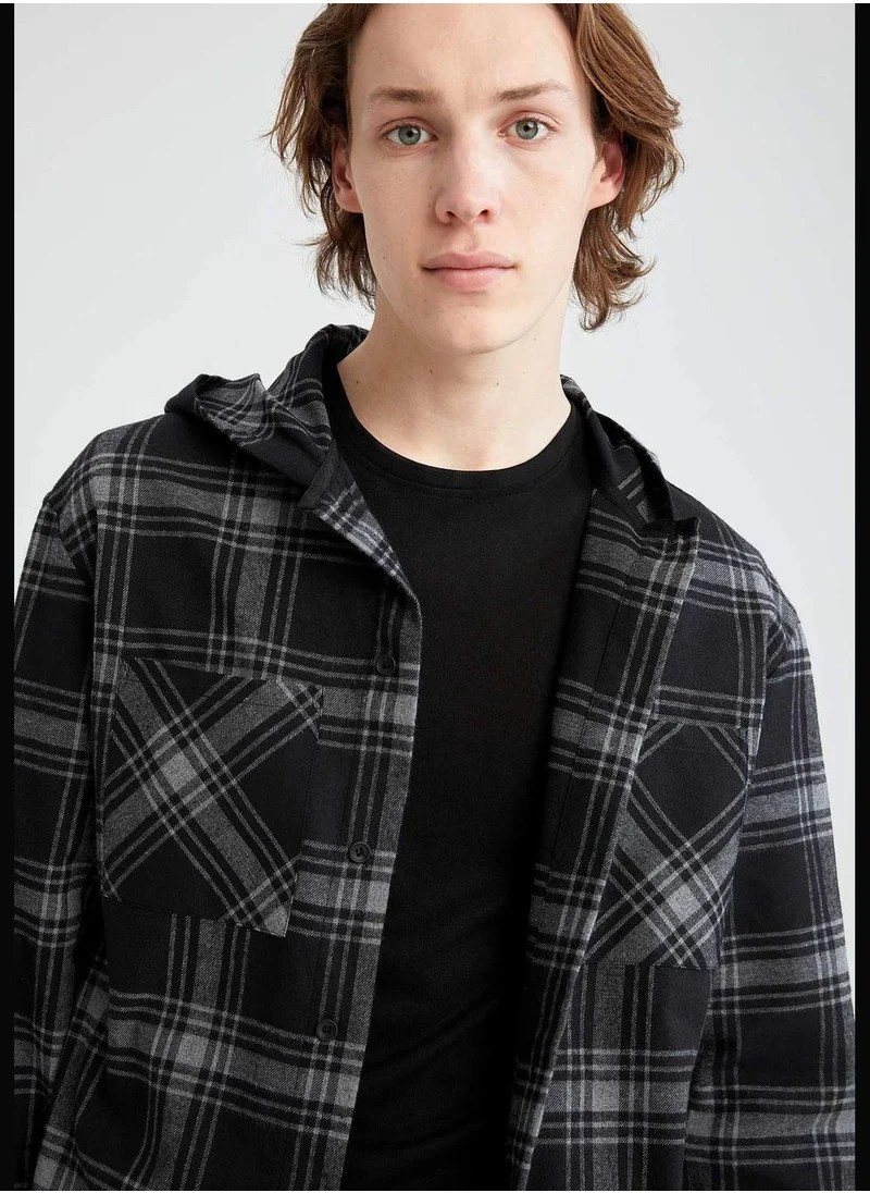 DeFacto Long Sleeve Back Print Hooded Shirt