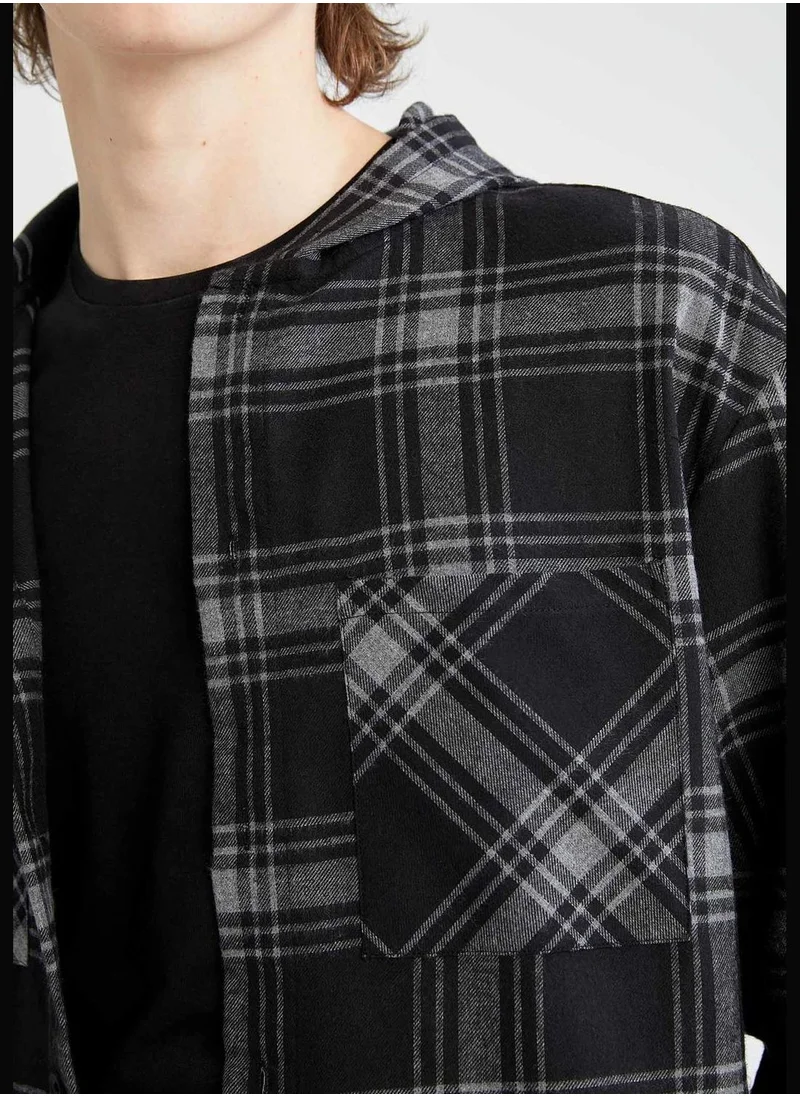 DeFacto Long Sleeve Back Print Hooded Shirt