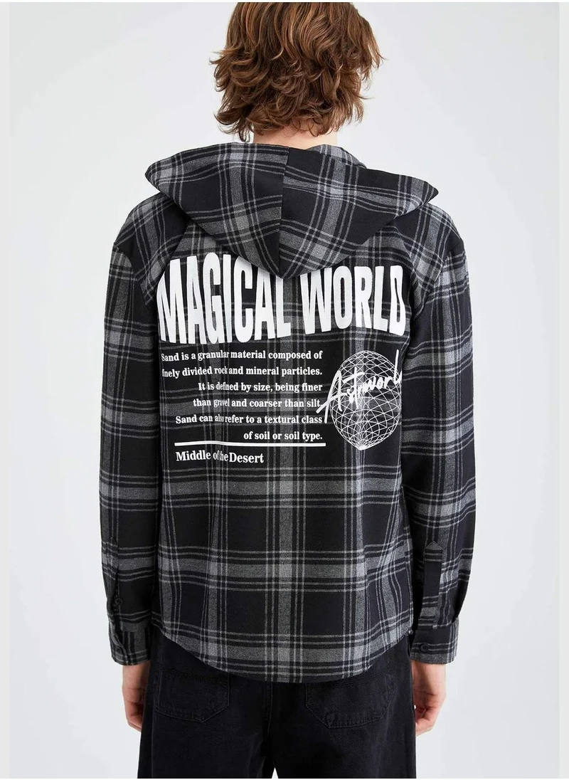 DeFacto Long Sleeve Back Print Hooded Shirt