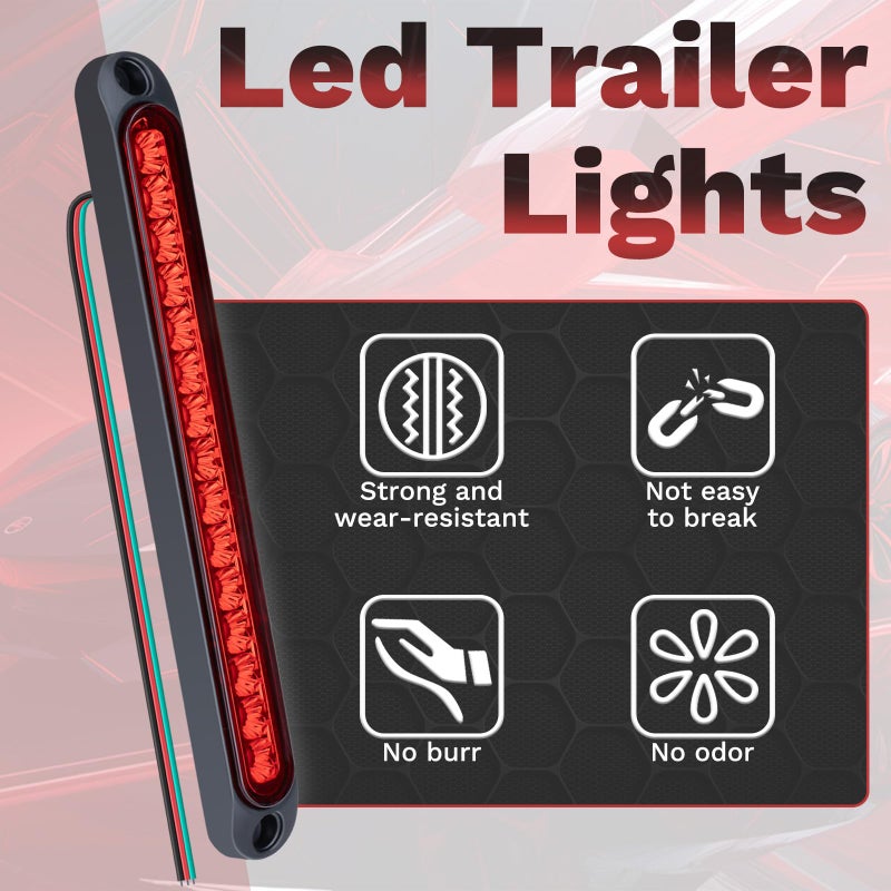 ecocstm 2 PCS Led Trailer Tail Light Bar, 10 Inch 15 Red Led Brake Lights Strip Assembly, IP67 Waterproof Trailer Light Kit for Golf Cart, for Marine Boats Golf Cart Offroad Truck RV UTV ATV - Image 4