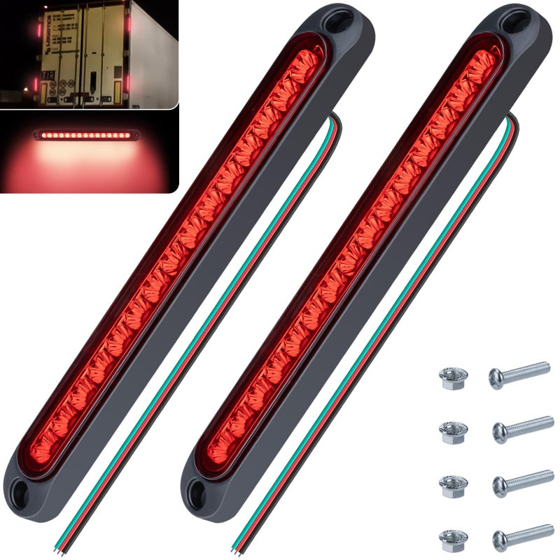 ecocstm 2 PCS Led Trailer Tail Light Bar, 10 Inch 15 Red Led Brake Lights Strip Assembly, IP67 Waterproof Trailer Light Kit for Golf Cart, for Marine Boats Golf Cart Offroad Truck RV UTV ATV - Image 1