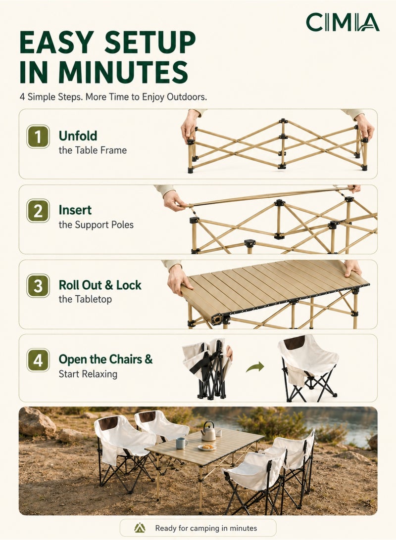 CIMIA 5-Piece Camping Table and Chairs Set, Foldable Outdoor Picnic Furniture Set with 4 Portable Chairs and 1 Folding Table, Lightweight Camping Chair Set for Family Camping, Desert Trips, Beach and Garden Use - Image 3