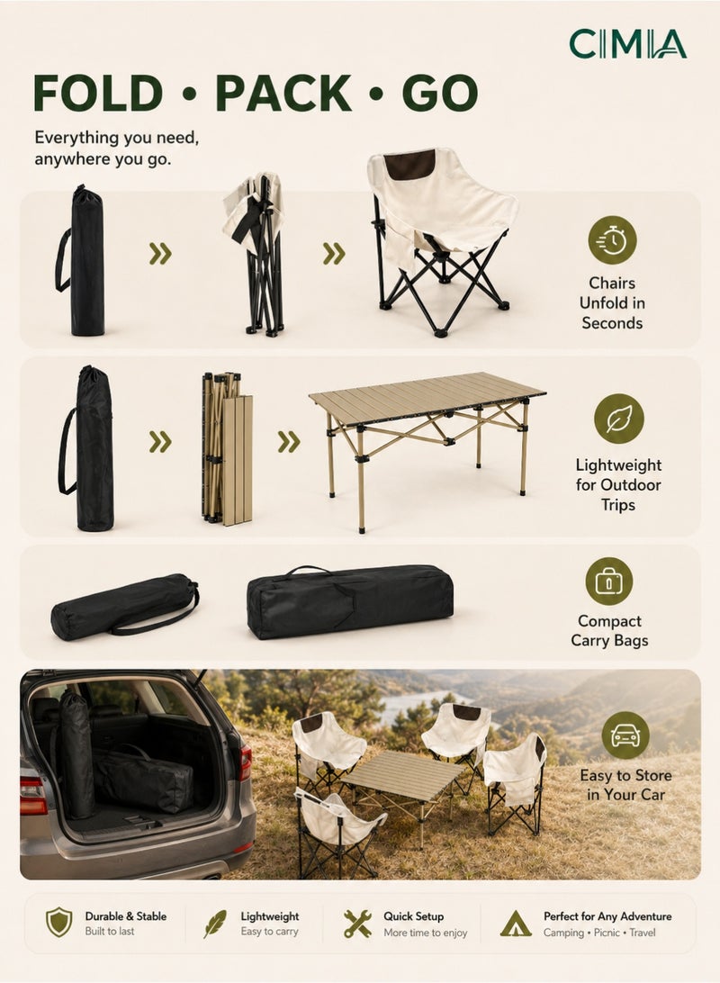 CIMIA 5-Piece Camping Table and Chairs Set, Foldable Outdoor Picnic Furniture Set with 4 Portable Chairs and 1 Folding Table, Lightweight Camping Chair Set for Family Camping, Desert Trips, Beach and Garden Use - Image 4