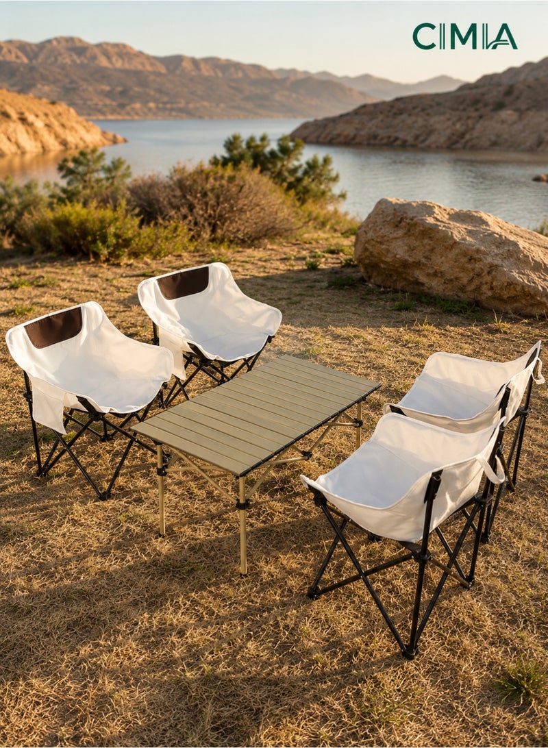 CIMIA 5-Piece Camping Table and Chairs Set, Foldable Outdoor Picnic Furniture Set with 4 Portable Chairs and 1 Folding Table, Lightweight Camping Chair Set for Family Camping, Desert Trips, Beach and Garden Use - Image 1