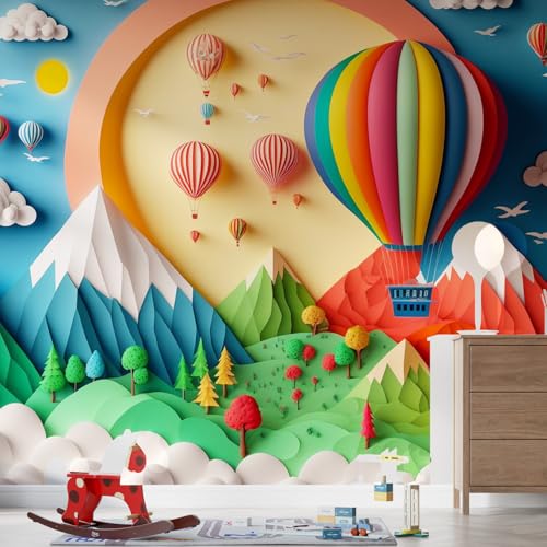 PAPER PLANE DESIGN Hot Air Balloon Kids Room Balloon Full Wall Mural Wallpaper-Nursery Wallpaper for Kids Room Living Room Wall Decor. (Ds-2) (8 X 10 FEET, Vinyl-SELF Adhesive) - Image 2