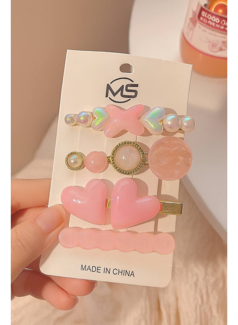 4-Piece Fashion Hair Clips Set / Pink - Image 2