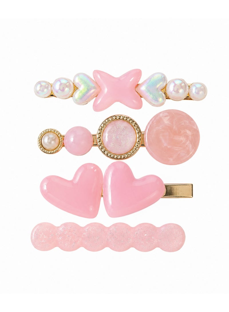 4-Piece Fashion Hair Clips Set / Pink - Image 1