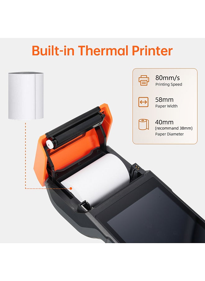 Handheld Android 13.0 POS Receipt Printer PDA Terminal Support 1D Barcode Scanner and 2D Scanning Head 4G NFC Card Reading WiFi BT Communication