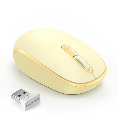 TECKNET Wireless Mouse, 2.4G Quiet Computer Mouse with USB Receiver, 4 Buttons Portable Cordless Mice for Chromebook, Laptop, PC, Mac, 800/1200/1600 DPI - Yellow - Image 1