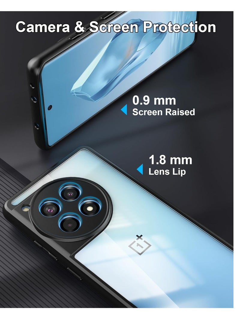 ماركة غير محددة - متوافق مع حافظة Oneplus 12R 5G/Oneplus Ace 3 الشفافة، مقاومة للصدمات من الدرجة العسكرية ومضادة للاصفرار، حافظة هاتف واقية نحيفة وغطاء كامل من الصدمات مع عدسة كاميرا واقية - أسود - Image 1