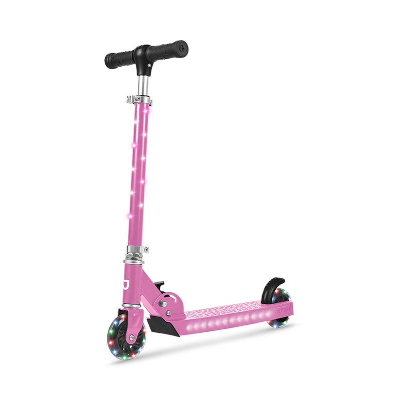 Jetson Scooters - Jupiter Kick Scooter (Pink) - Collapsible Portable Kids Push Scooter - Lightweight Folding Design with High Visibility RGB Light Up LEDs on Stem, Wheels, and Deck - Image 1